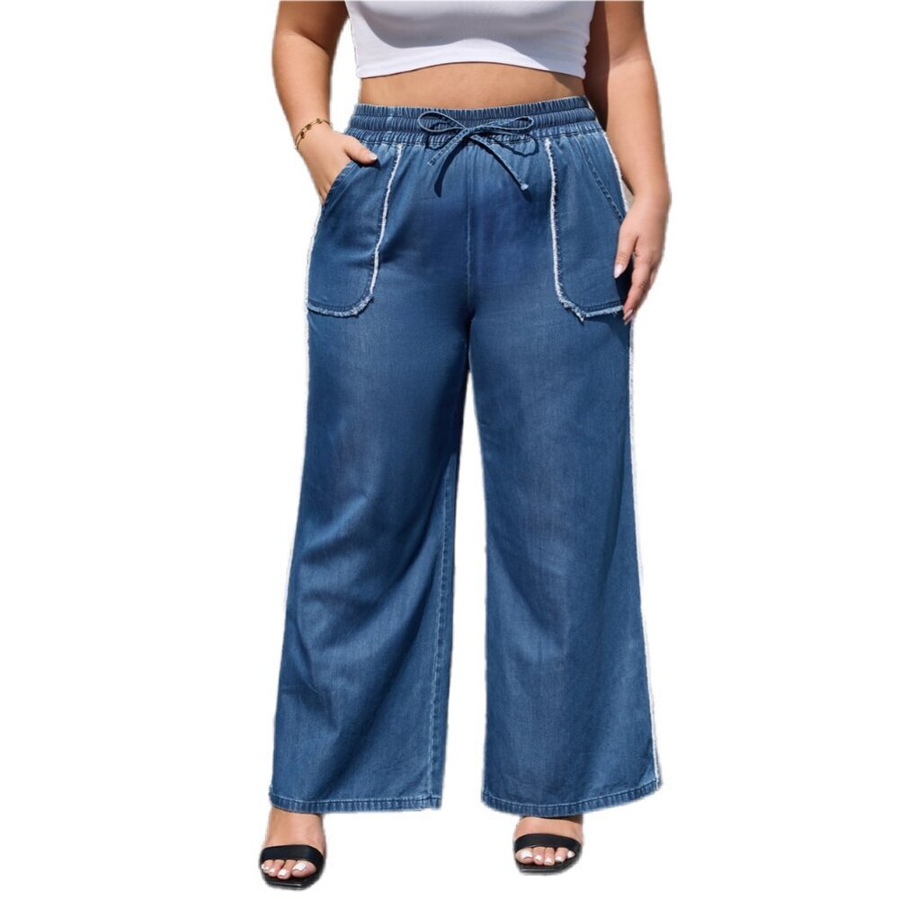 🌊 Sail Blue Washed Chambray Wide-Leg Pants – Sizes 1X & 2X